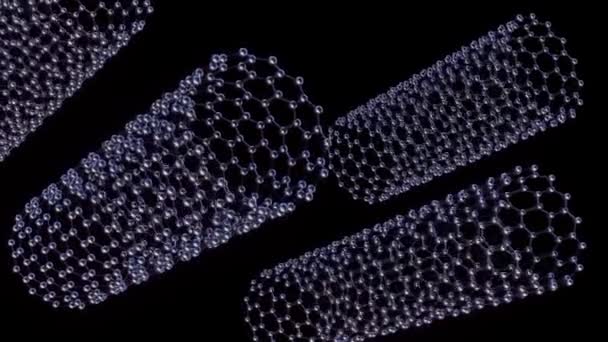 Animation Spinning Carbon Nanotube Shows Carbon Allotrope Which Resembles Tube — Stock Video