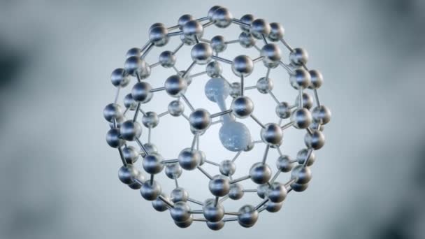 Animation Von H2O Oder Wassermolekül Fullerenen C60 Käfig — Stockvideo