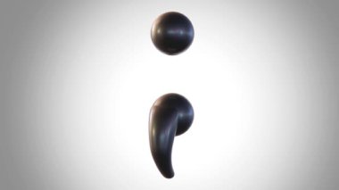 Noktalı virgül veya noktalı virgülün 3D animasyonu. Genellikle ortografik noktalama işareti olarak kullanılan bir semboldür. Akıl sağlığı ve dayanıklılığın sembolü. Cümle bitmedi, birinin hayatı da bitmedi..