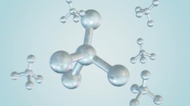 3D animasyon Dichlorodiflorometan moleküllerini tasvir eder, yaygın olarak soğutucu ve aerosol sprey itici yakıtı olarak kullanılır, uzayda sürüklenir..