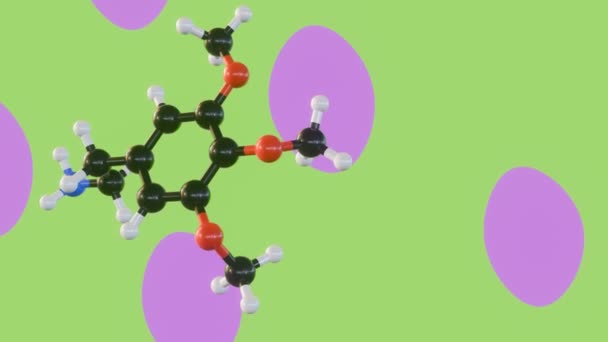 抽象的なサイケデリックな背景にあるメスカリン分子の3Dアニメーション — ストック動画