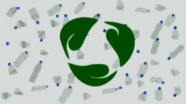 Biyolojik çözünür tabela ve boş plastik şişelerin 3D animasyonu
