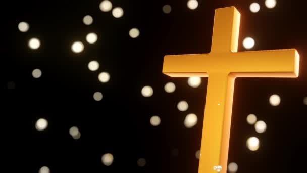 Animation Των Σωματιδίων Σκόνης Και Χρυσό Σύμβολο Σταυρού Χριστιανισμού Στο — Αρχείο Βίντεο