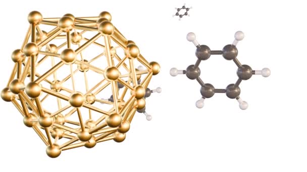 Animación Moléculas Benceno Conjugado Oro Nanopartículas Nps Sobre Fondo Blanco — Vídeo de stock