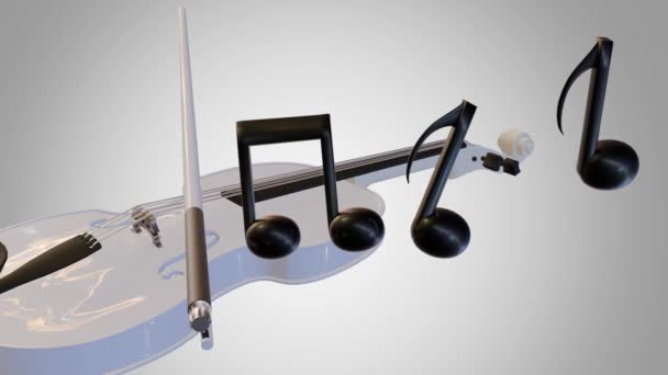 ホワイトバックのミュージカルノートとホワイトバイオリン3Dアニメーション — ストック動画