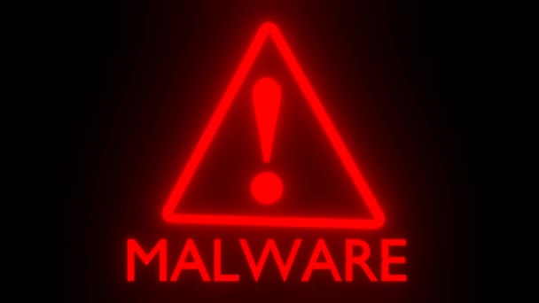Animação Ponto Exclamação Vermelho Brilhante Com Malware — Vídeo de Stock