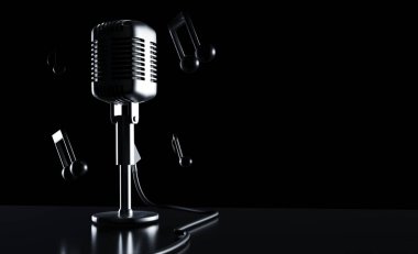 Müzik notaları ile çift yönlü mikrofonun 3D görüntülenmesi