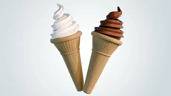 3d rendering of vanilla and chocolate flavored ice creams on the white background