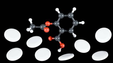 Aspirin moleküler yapısının beyaz ilaçlarla 3 boyutlu yorumlanması