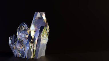 Kuvars kristalinin 3D görüntülemesi, silikon dioksitten (silisyum) yapılmış sert, kristal bir mineraldir.).