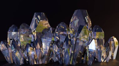 Kuvars kristalinin 3D görüntülemesi, silikon dioksitten (silisyum) yapılmış sert, kristal bir mineraldir.).