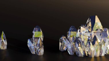 Kuvars kristalinin 3D görüntülemesi, silikon dioksitten (silisyum) yapılmış sert, kristal bir mineraldir.).