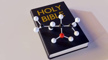 Kutsal İncil ve molekül modelinin 3 boyutlu canlandırması