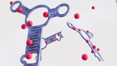 Beyaz arka planda izole edilmiş uyuşturucu ve aptamer etkileşiminin 3d animasyonu