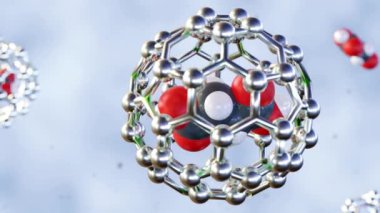 Fullerene 'in içindeki ilaç moleküllerinin 3D animasyonu