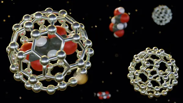 stock image 3d rendering of drug molecules inside of fullerene