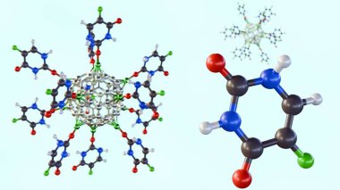 3d rendering of Alkali metal decorated C60 fullerenes for delivery of the 5-fluorouracil anticancer drug clipart