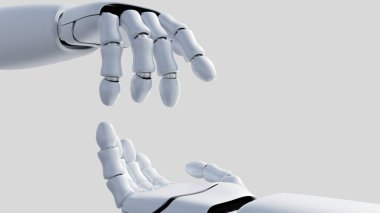 İzole edilmiş robotik ellerin 3 boyutlu görüntüsü, yapay zeka teknolojisi asistanı