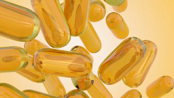 stock image Yellow capsules in this 3D rendering depict vitamin B supplements. B vitamins are essential for energy production, brain function, and overall well-being.