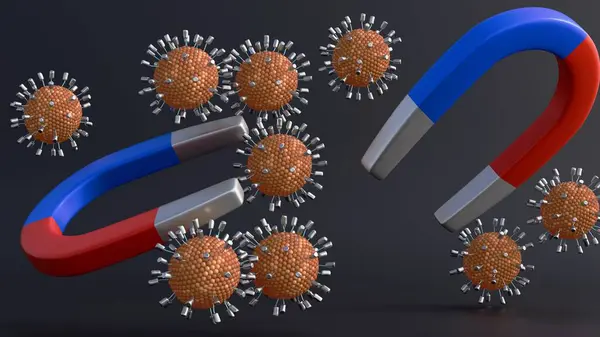 stock image A 3D rendering of magnetic liposomes. These microscopic drug carriers are embedded with nanoparticles, allowing magnets to guide them to specific areas of the body.