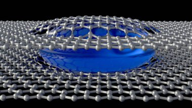 3D rendering of a graphene liquid cell. This technology allows scientists to study materials and processes at the atomic level within a liquid environment. clipart