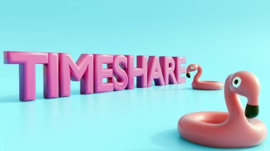 Pembe flamingo şamandıraların 3 boyutlu görüntülenmesi ve mavi pastel arka planda 
