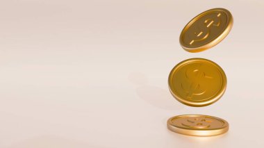 Dolar işaretli dağınık altın sikkelerin 3 boyutlu görüntülenmesi