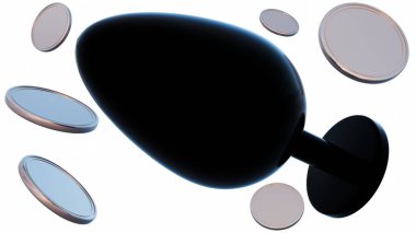 3d rendering of butt plug and scattered silver coins