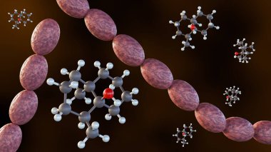 Streptomyce ve jeosmin moleküllerinin 3 boyutlu yorumlanması, jeosmin, kendine özgü toprak kokusuna katkıda bulunur..