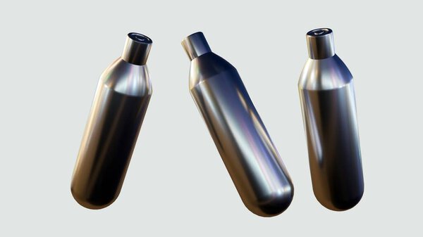 Whippets, also known as nitrous oxide chargers or nitrous oxide canisters, are small, metal cylinders containing nitrous oxide gas; 3d rendering.