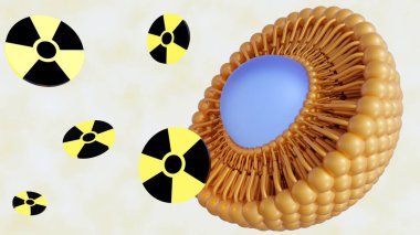 3d rendering of liposome and radioactive symbol. they have potential in medical applications, particularly in imaging and targeted therapy. clipart