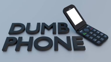 3D rendering of a classic flip phone with the letters 