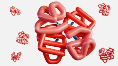 3 boyutlu hemoglobin işlemesi her birinin merkezinde demir atomu olan bir heme grubu içeren dört alt birimden oluşan karmaşık bir proteindir..
