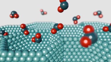 CO2 molekülleri ile Mg-MOF-74 yapısının 3 boyutlu animasyonu ve güçlü bağlayıcı ve CO2 alımına olanak sağlayan silindirik gözenek yapısı