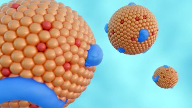 Ksilomicron parçacıklarının 3 boyutlu canlandırması. Besin yağlarının emilimi ve taşınmasında önemli rol oynayan büyük lipoprotein parçacıkları.