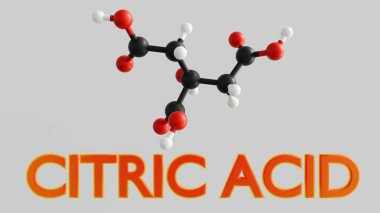 A 3D rendering of the structure of a citric acid molecule. The tribasic nature contributes to its sour taste and its use as a natural preservative and flavor enhancer in foods and beverages. clipart