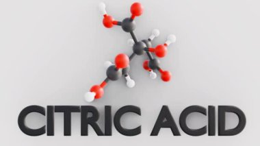Sitrik asit molekülünün yapısının 3 boyutlu animasyonu. Üçlü doğası ekşi tadını ve doğal bir koruyucu ve yiyecek ve içeceklerde lezzet artırıcı olarak kullanımına katkıda bulunur..