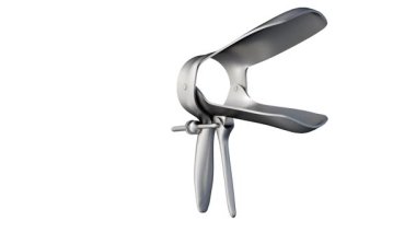 Dönen vajinal spekulumun 3 boyutlu animasyonu, genellikle jinekolojik muayenelerde rahim ve vajinal duvarları görselleştirmek için kullanılır..