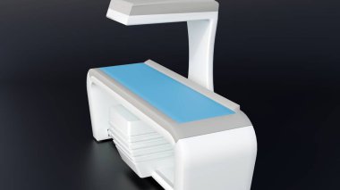 Bir DEXA ya da çift enerjili X-ray emiyometri makinesinin 3 boyutlu görüntülemesi. Temiz ve işlevsel, tipik tıbbi teşhis ekipmanları..