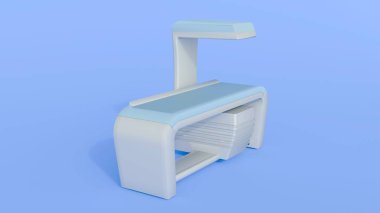 Bir DEXA ya da çift enerjili X-ray emiyometri makinesinin 3 boyutlu görüntülemesi. Temiz ve işlevsel, tipik tıbbi teşhis ekipmanları..