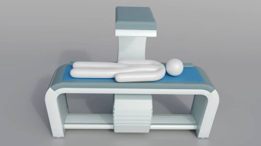 Bir DEXA ya da çift enerjili X-ray emiyometri makinesinin 3 boyutlu görüntülemesi. Temiz ve işlevsel, tipik tıbbi teşhis ekipmanları..