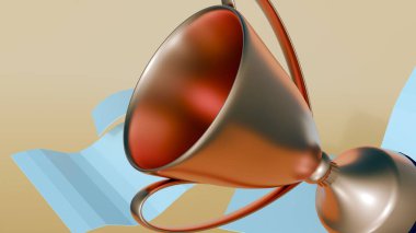 Klasik altın kupanın üç boyutlu bir tasviri bir yığın beyaz kağıdın üzerinde belirgin bir şekilde duruyor. Araştırma, yazılı çalışma veya belgelerle ilgili bir başarı veya tanınma.