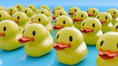 Turuncu gagalı bir grup sarı plastik ördek..