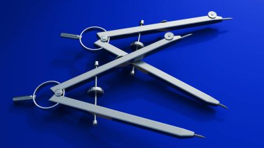 Sofistike çizim pusulasının 3D görüntüsü. Pusula son derece detaylı, kesin mekanizmaları gösteriyor..