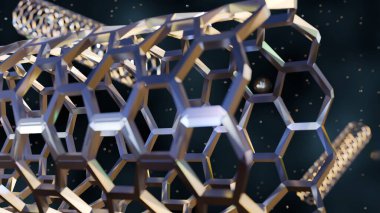 3 boyutlu karbon nanotüp veya CNT yapıları tek duvarlı karbon nanotübe benziyor. Gelişmiş nanomateryallerin ya da moleküler yapı iskelesinin izlenimi.