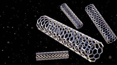 3 boyutlu karbon nanotüp veya CNT yapıları tek duvarlı karbon nanotübe benziyor. Gelişmiş nanomateryallerin ya da moleküler yapı iskelesinin izlenimi.