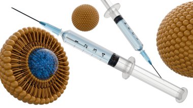 3 boyutlu liposom ilaç teslimatı, gen terapilerinde veya aşılarda enjeksiyona hazır. Liposome aracılığında uyuşturucu teslimatı.