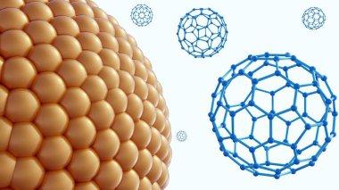 Liposom, nanoteknoloji, uyuşturucu dağıtımı veya malzeme bilimi alanlarındaki fullerenlerin etkileşiminin veya kapsülleşmesinin 3 boyutlu bir canlandırması.