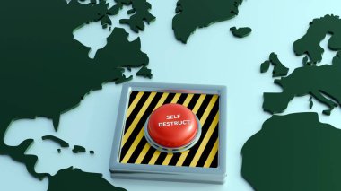 Dünyanın stilize edilmiş bir haritasına yerleştirilmiş kırmızı 