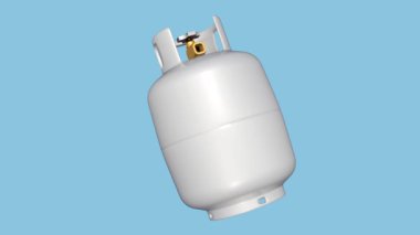 Beyaz bir gaz tankının 3 boyutlu animasyonu, tankın kıvrımlı yüzeyleri ve silindirik şekli tanımlayan yansımaları..